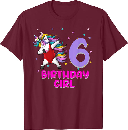 Unicorn Swimsuit 6th Birthday Girl Love Funny 6 Years Old T-Shirt - T-Shirt | Maroon