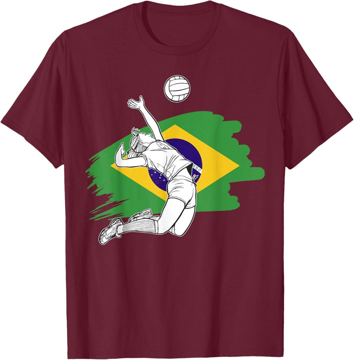 Volleyball player with the flag of Brazil T-Shirt - T-Shirt | Maroon