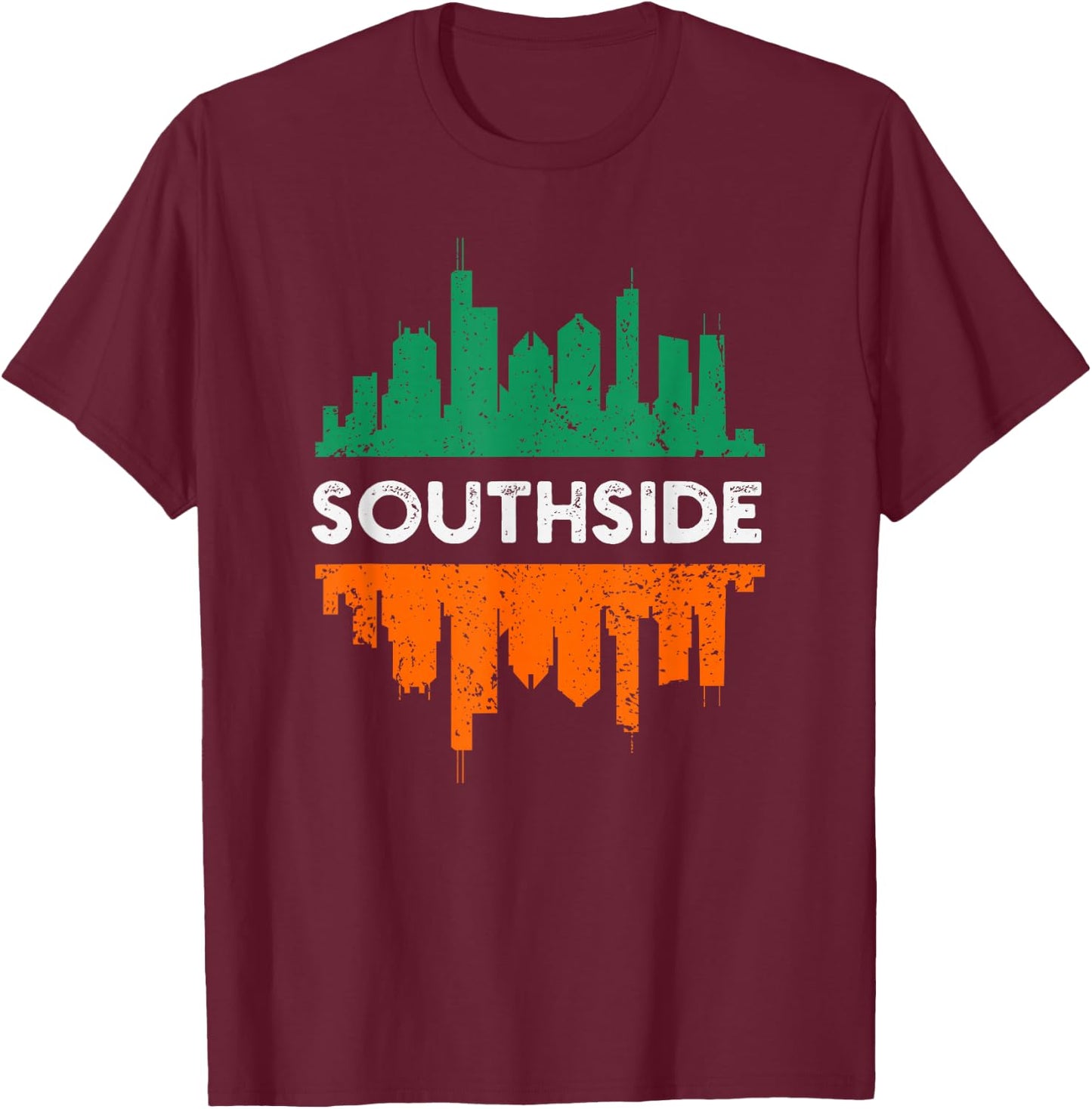Southside Chicago St Patrick's day parade Irish flag skyline T-Shirt - T-Shirt | Maroon