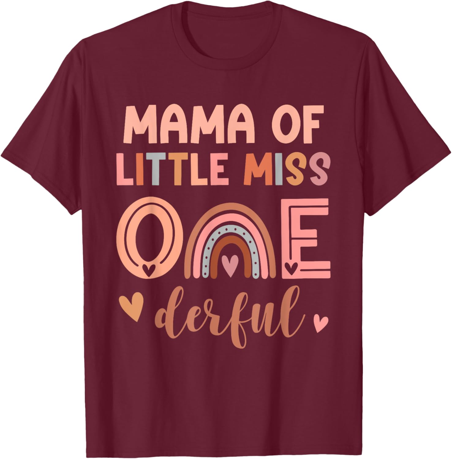 Mama of Miss Onederful 1st Birthday Party Girl Cute Mom T-Shirt - T-Shirt | Maroon
