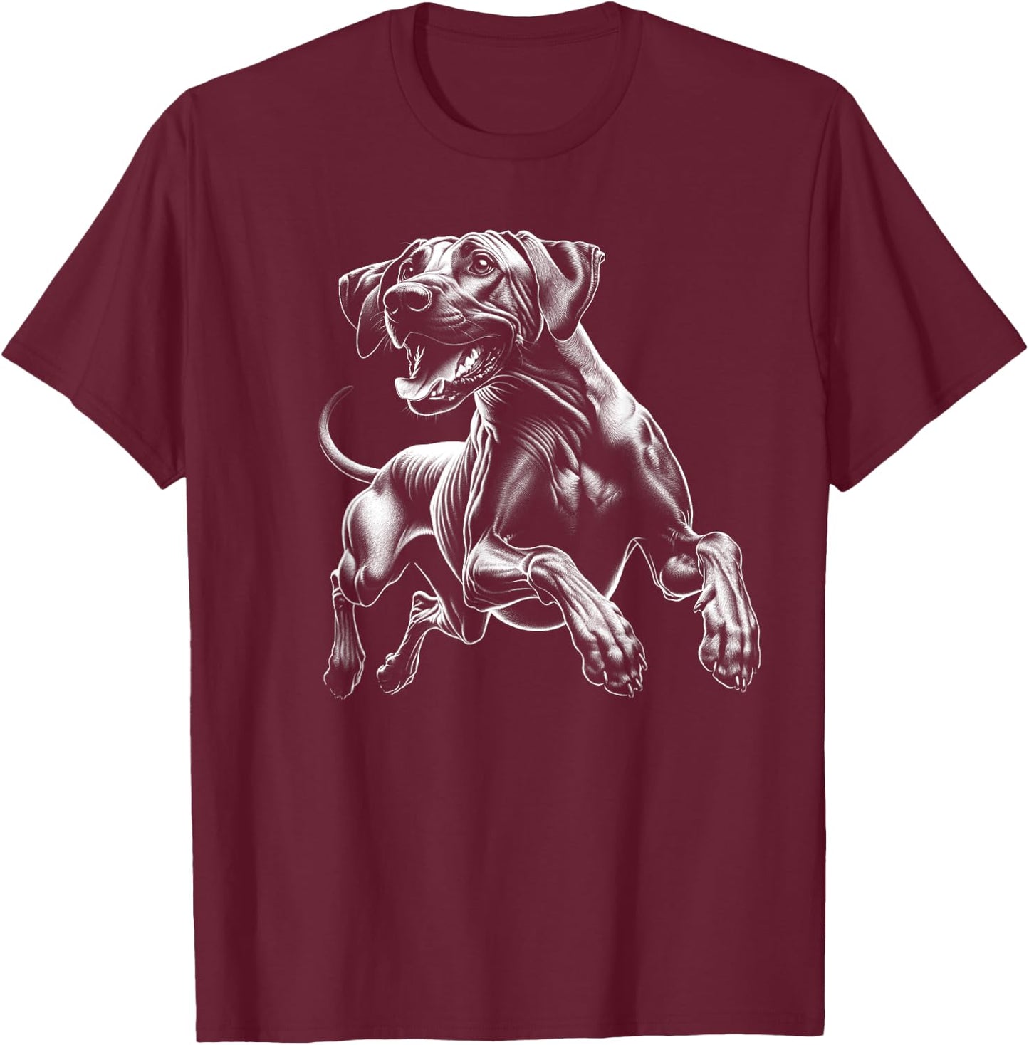 Happy Rhodesian Ridgeback in the Jump T-Shirt - T-Shirt | Maroon