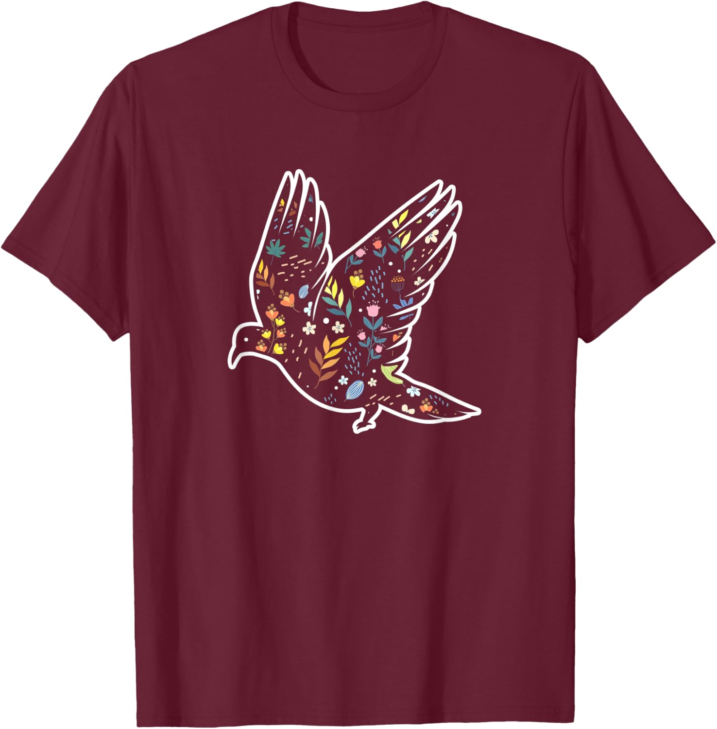 Floral Pattern Pigeon T-Shirt - T-Shirt | Maroon