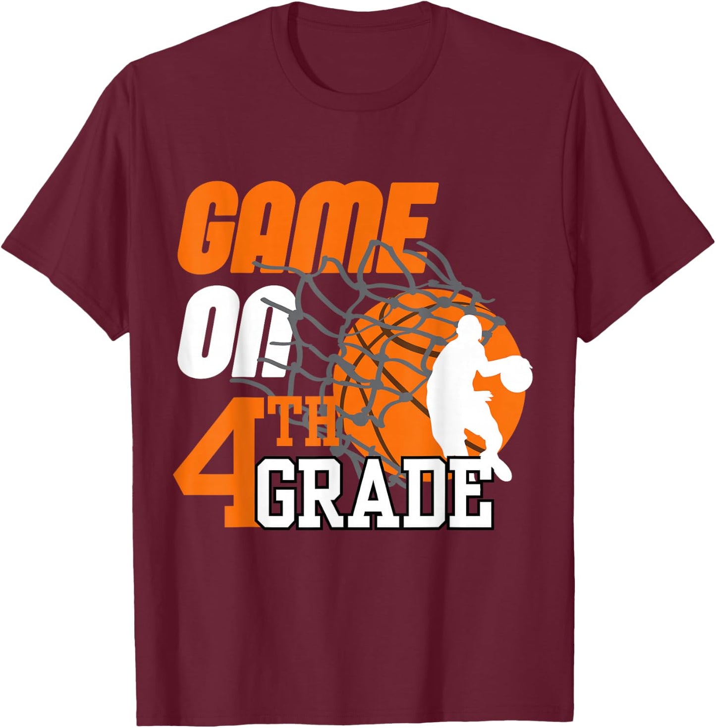 Boys Game On 4th Grade Basketball Back To School Teacher Kid T-Shirt - T-Shirt | Maroon