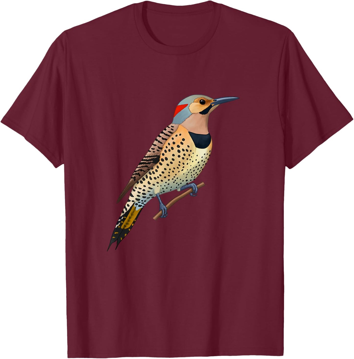 Yellow Shafted Northern Flicker Woodpecker Bird Lover Gift T-Shirt - T-Shirt | Maroon