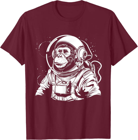 Astronaut Monkey Chimpanzee Chimp In Space Suit Funny T-Shirt - T-Shirt | Maroon