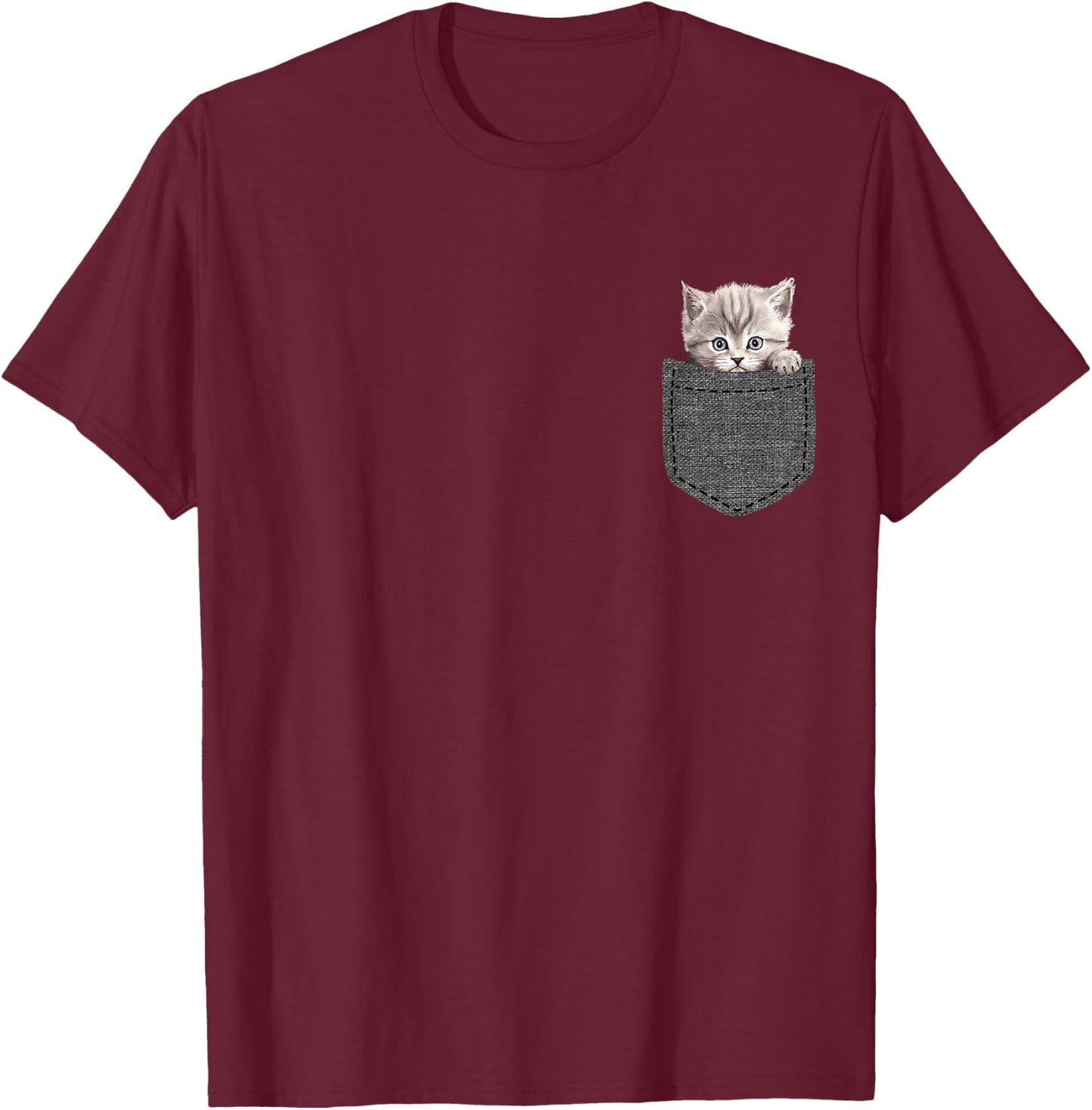 Cat in Pocket T-Shirt - T-Shirt | Maroon