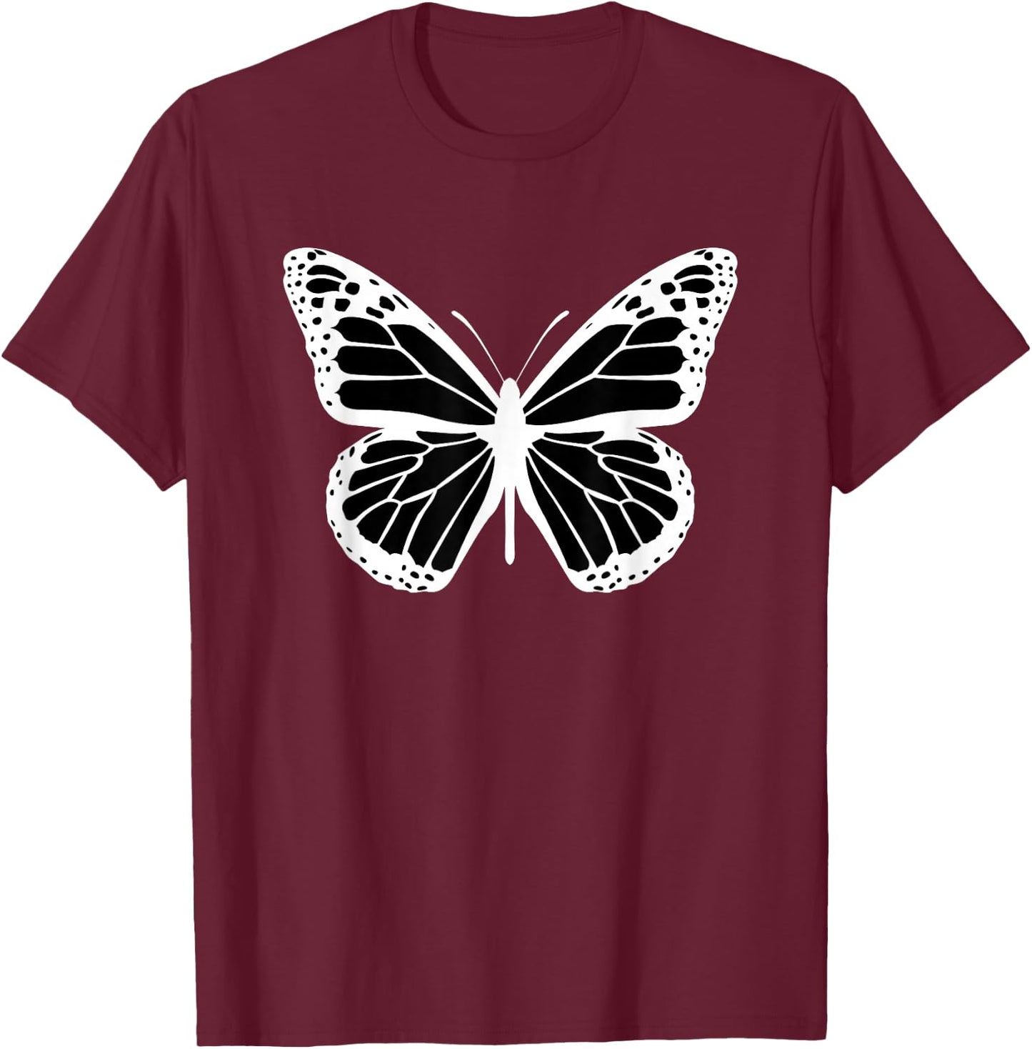 Cute White and Black Butterfly T-Shirt - T-Shirt | Maroon