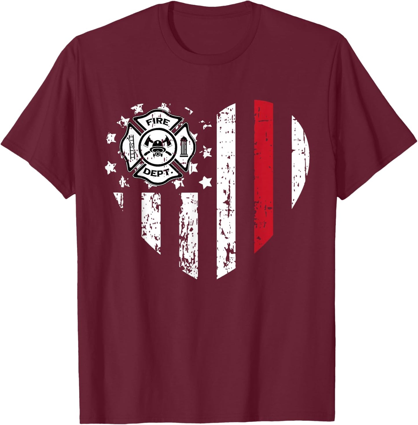 Firefighter American Flag Valentines Day Red Line Love Gift Kids Men T-Shirt - T-Shirt | Maroon