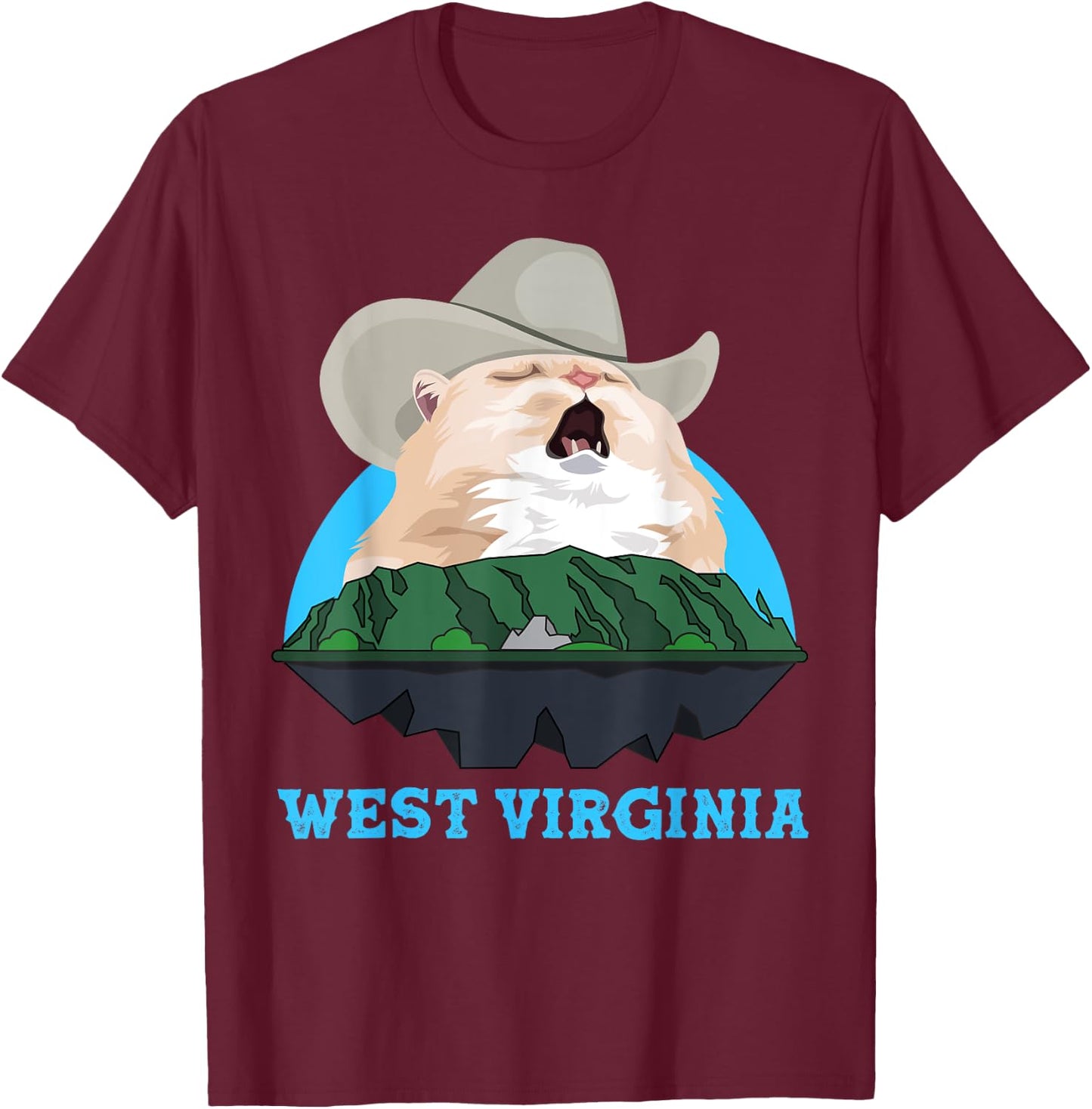 West Virginia Cowboy Cat Singing Meme Meowdy T-Shirt - T-Shirt | Maroon