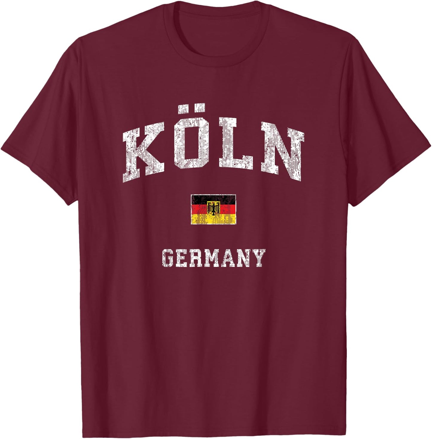 Cologne Germany Vintage Athletic Sports Design T-Shirt - T-Shirt | Maroon