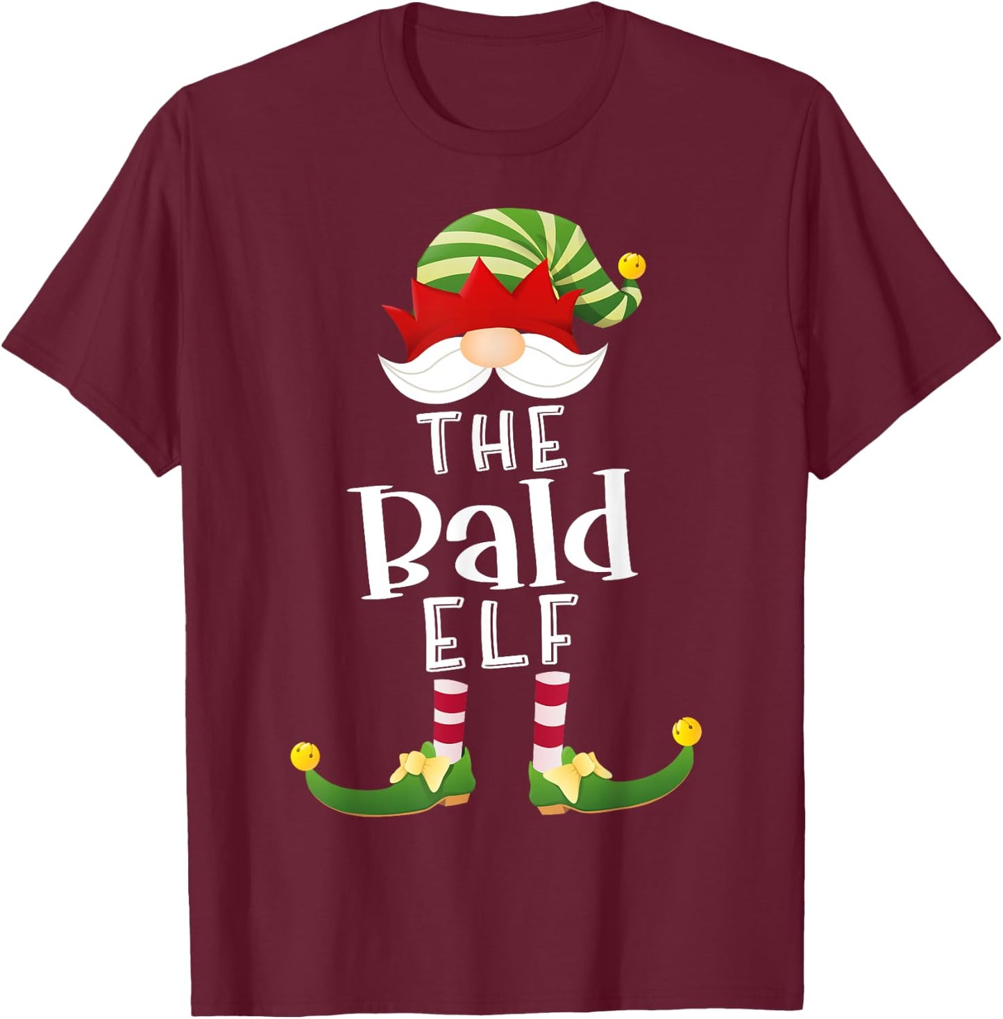 Bald Elf Group Christmas Funny Pajama Party T-Shirt - T-Shirt | Maroon