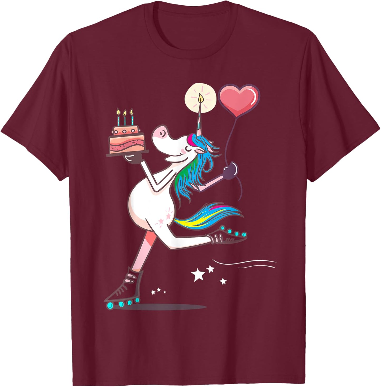 Funny Unicorn Skating Birthday Rainbow Magical Girl Gifts T-Shirt - T-Shirt | Maroon