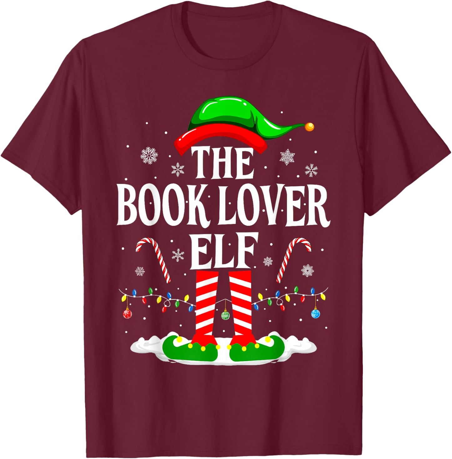 The Book Lover Elf Xmas Funny Reading Book Christmas Books T-Shirt - T-Shirt | Maroon