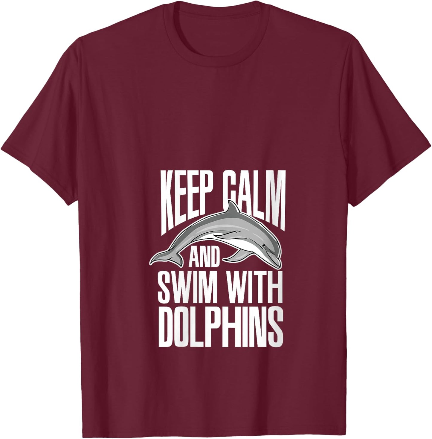 Keep Calm And Swim With Dolphins Cute Dolphin V-Neck T-Shirt - T-Shirt | Maroon