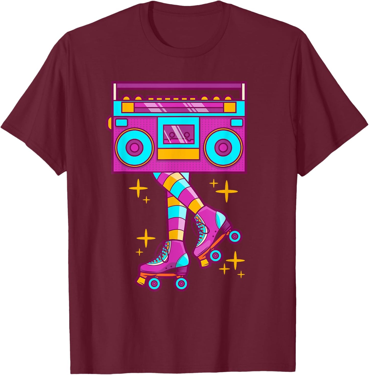 Retro Rollerskates Funny 80's Roller Disco Skating Girl Gift T-Shirt - T-Shirt | Maroon