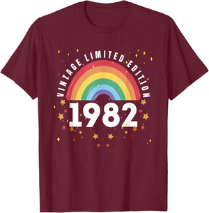 Funny Vintage 1982 Limited Edition Rainbow 41st Birthday T-Shirt - T-Shirt | Maroon