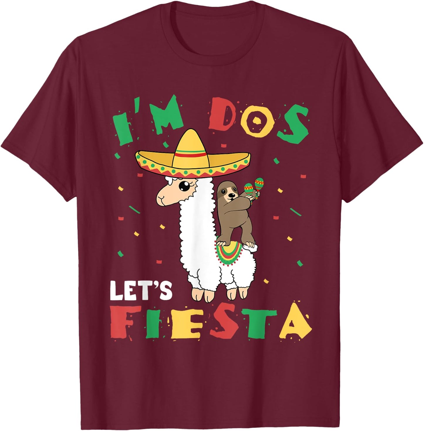 I'm Dos Let's Fiesta 2nd Birthday 2 Year Old Taco Twosday T-Shirt - T-Shirt | Maroon