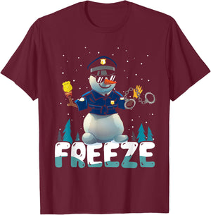 Police Freeze Cop Snowman Police Officer Xmas Ugly Christmas T-Shirt - T-Shirt | Maroon