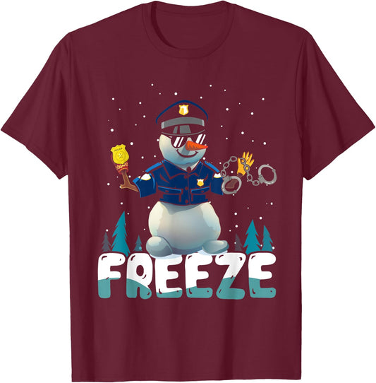 Police Freeze Cop Snowman Police Officer Xmas Ugly Christmas T-Shirt - T-Shirt | Maroon