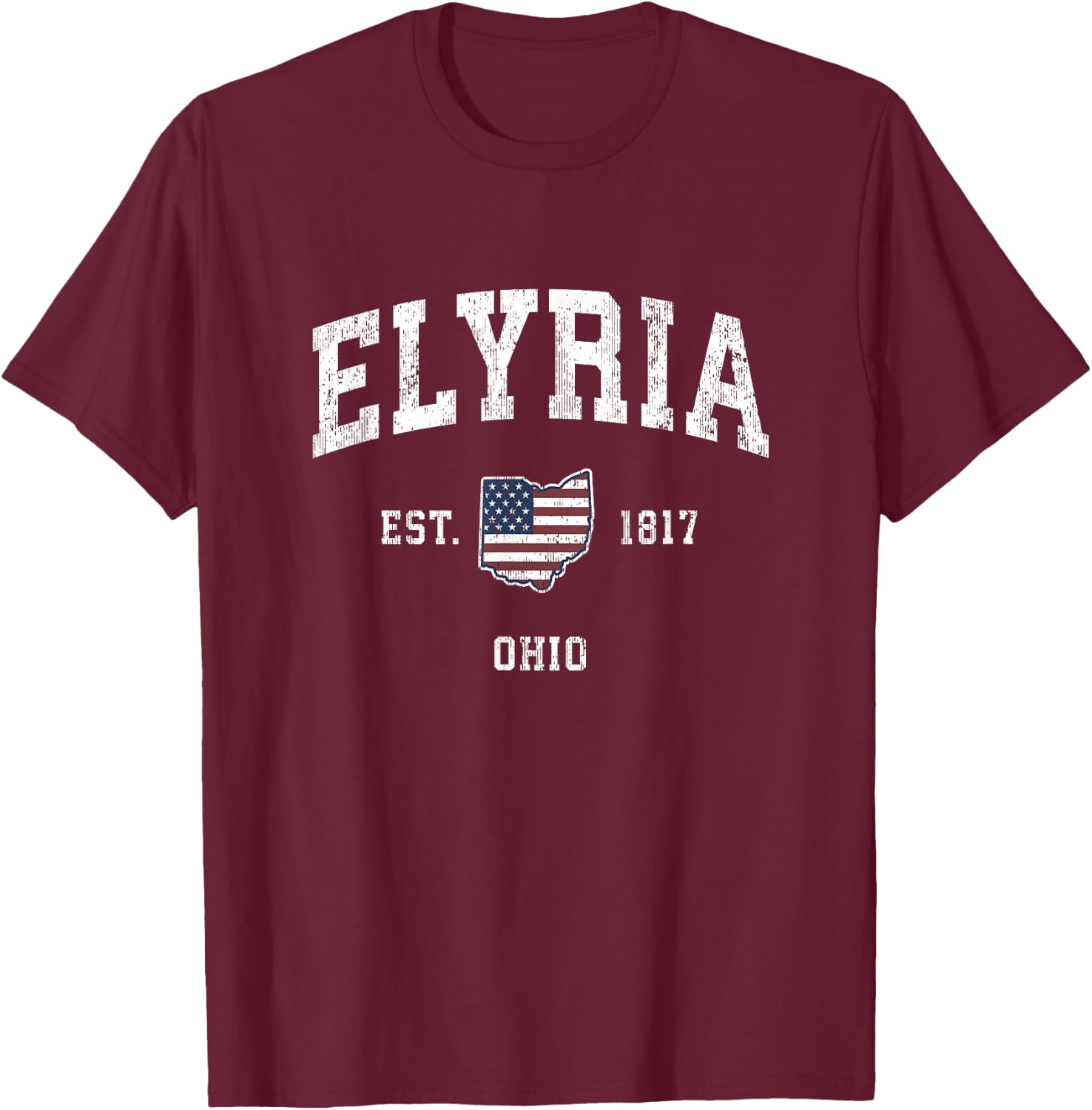 Elyria Ohio OH Vintage American Flag Sports Design Women Kids Men T-Shirt - T-Shirt | Maroon