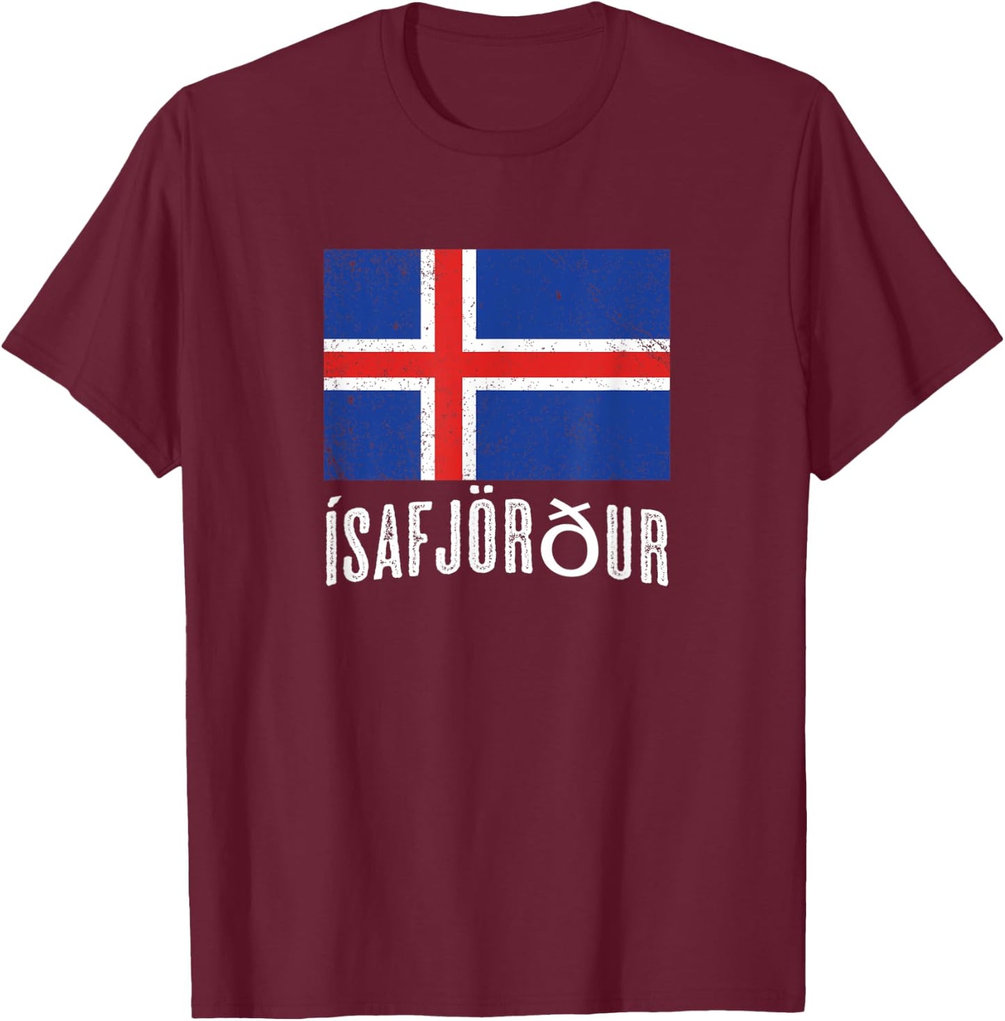 City of Ísafjörður ICELAND | Icelandic Flag Novelty Merch T-Shirt - T-Shirt | Maroon