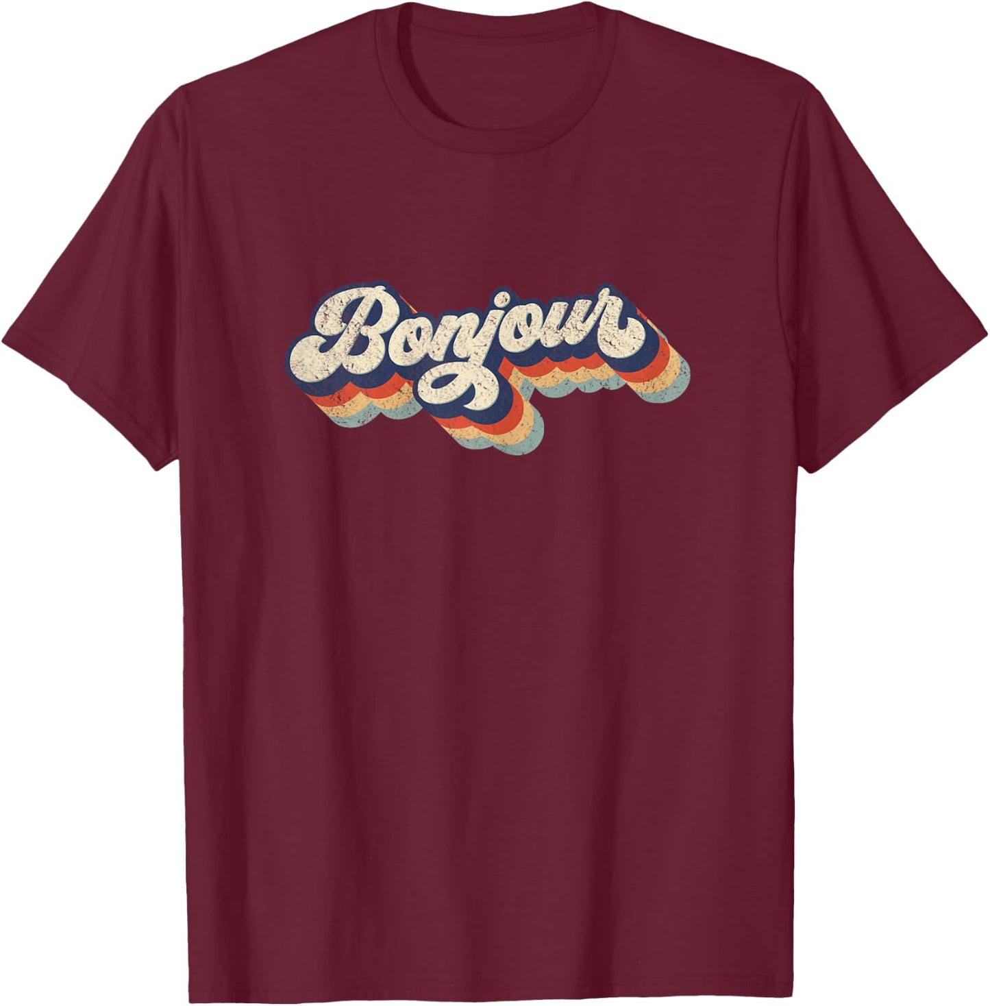 Bonjour Retro Vintage Style Graphic Design T-Shirt - T-Shirt | Maroon