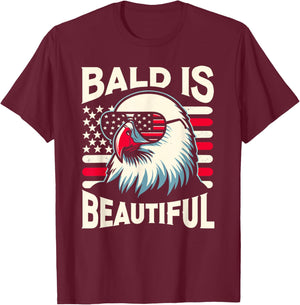 Bald is Beautiful 4th of July USA Patriotic Funny Bald Eagle T-Shirt - T-Shirt | Maroon