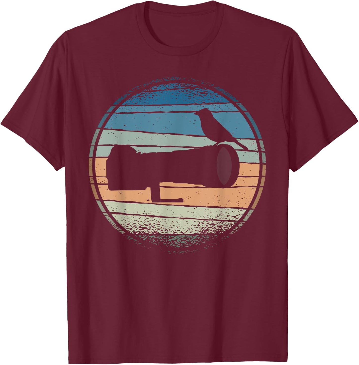 Nature Photography | Long Lens | Bird on Camera Vintage T-Shirt - T-Shirt | Maroon