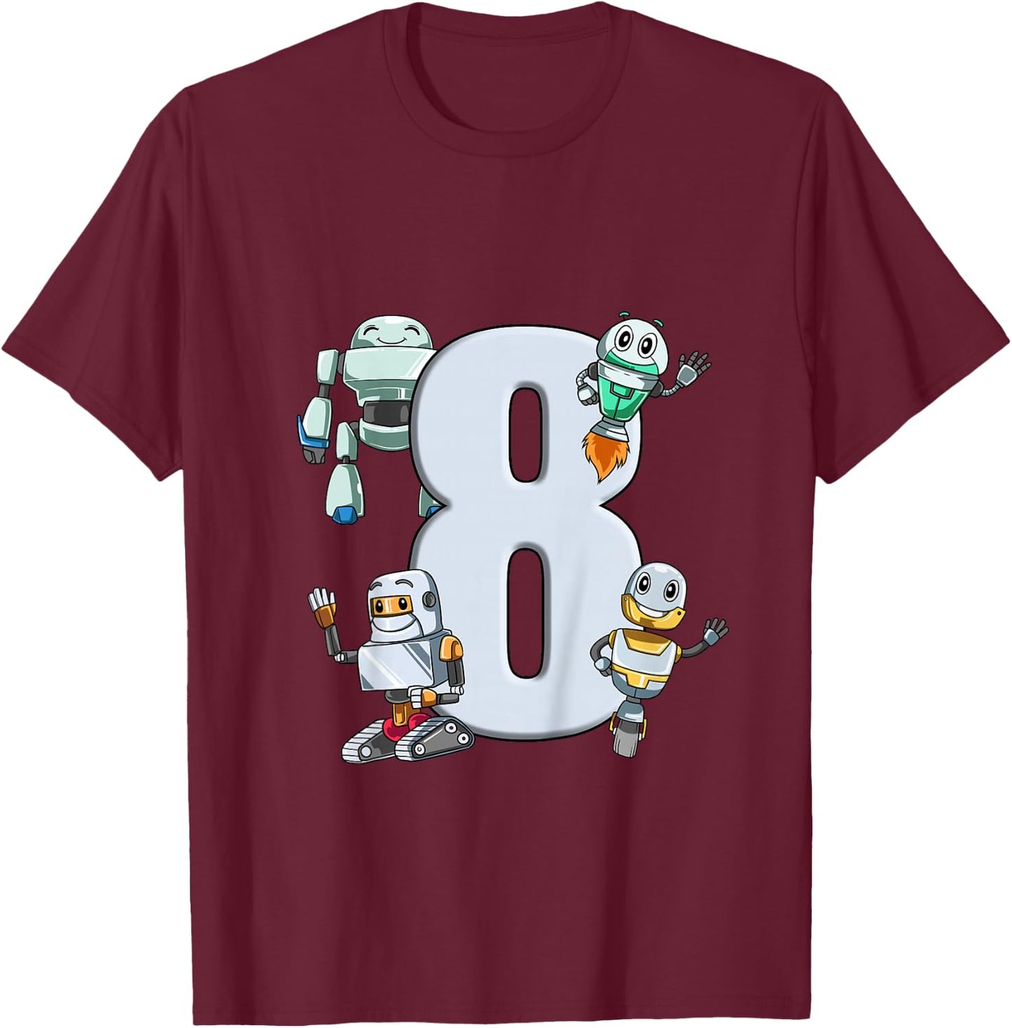 Robots 8th Birthday - Kids Robotic Science Gift T-Shirt - T-Shirt | Maroon