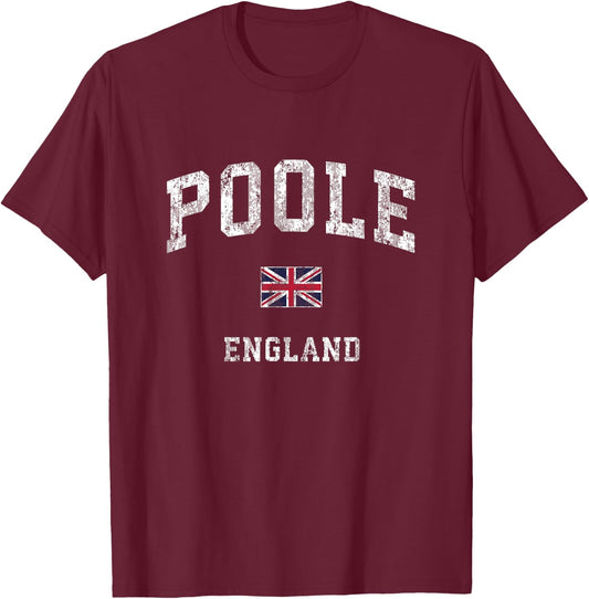 Poole England Vintage Athletic Sports Design T-Shirt - T-Shirt | Maroon