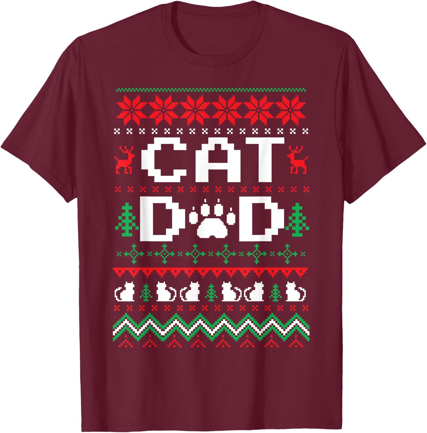 Funny Christmas Cat Dad Shirt Cats Kitten Men Women Kids T-Shirt - T-Shirt | Maroon