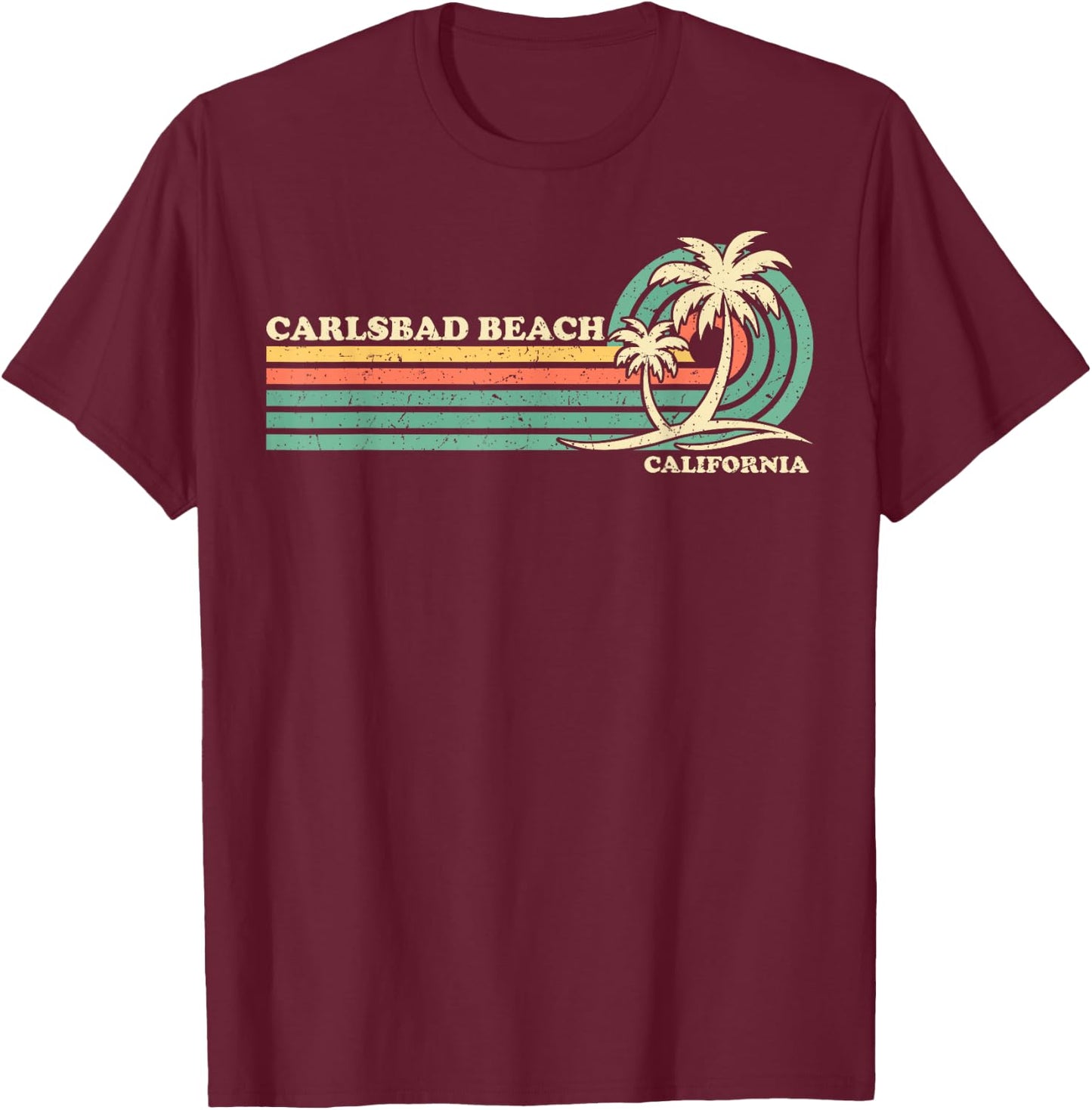 Vintage Retro Summer Vacation California Carlsbad Beach T-Shirt - T-Shirt | Maroon