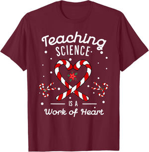 Teaching Science Is a Work of Heart Christmas Candy Cane T-Shirt - T-Shirt | Maroon