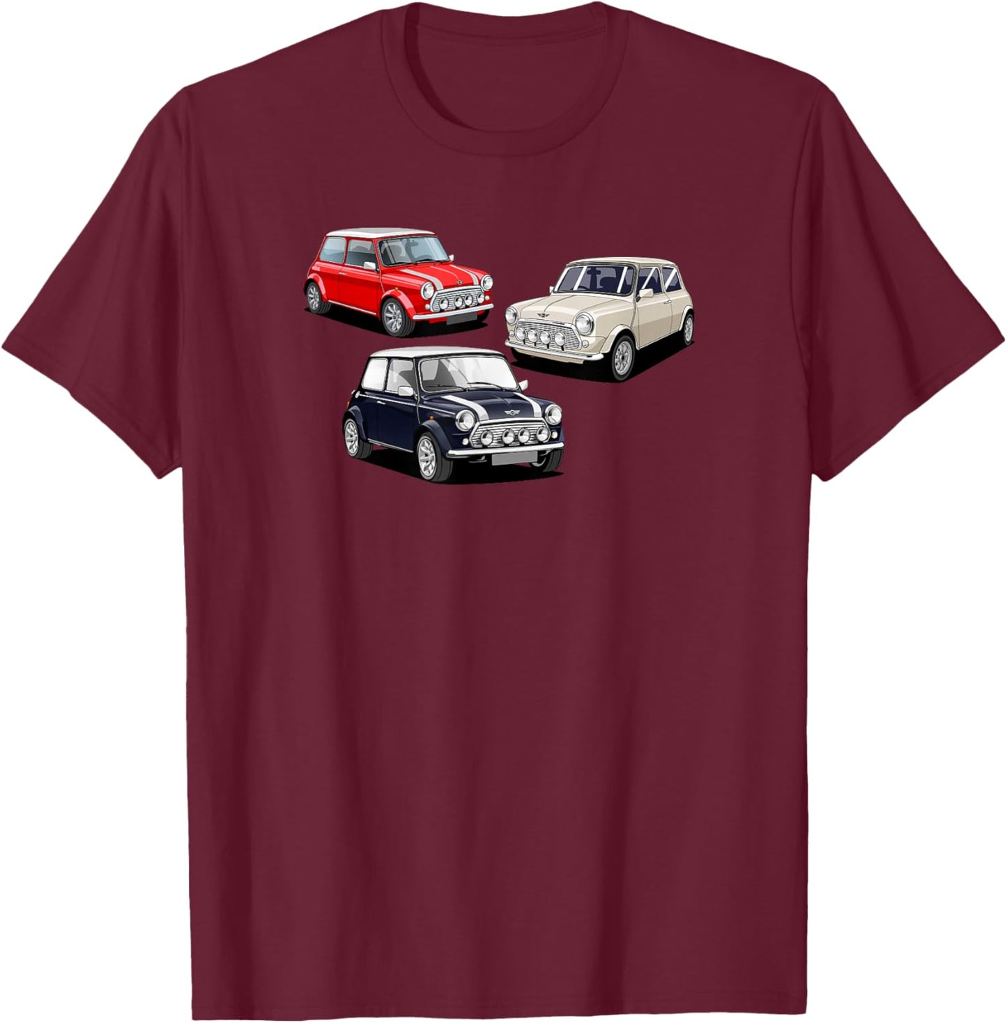British Classic Cars - Red White and Blue Mini Collection T-Shirt - T-Shirt | Maroon