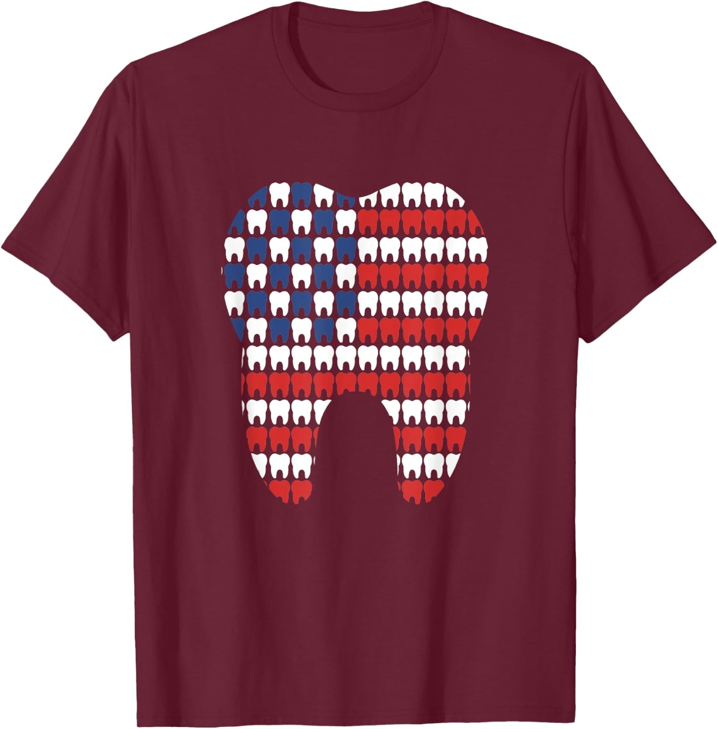 Patriotic Dentist American Flag Tooth 4th Of July Men Women T-Shirt - T-Shirt | Maroon