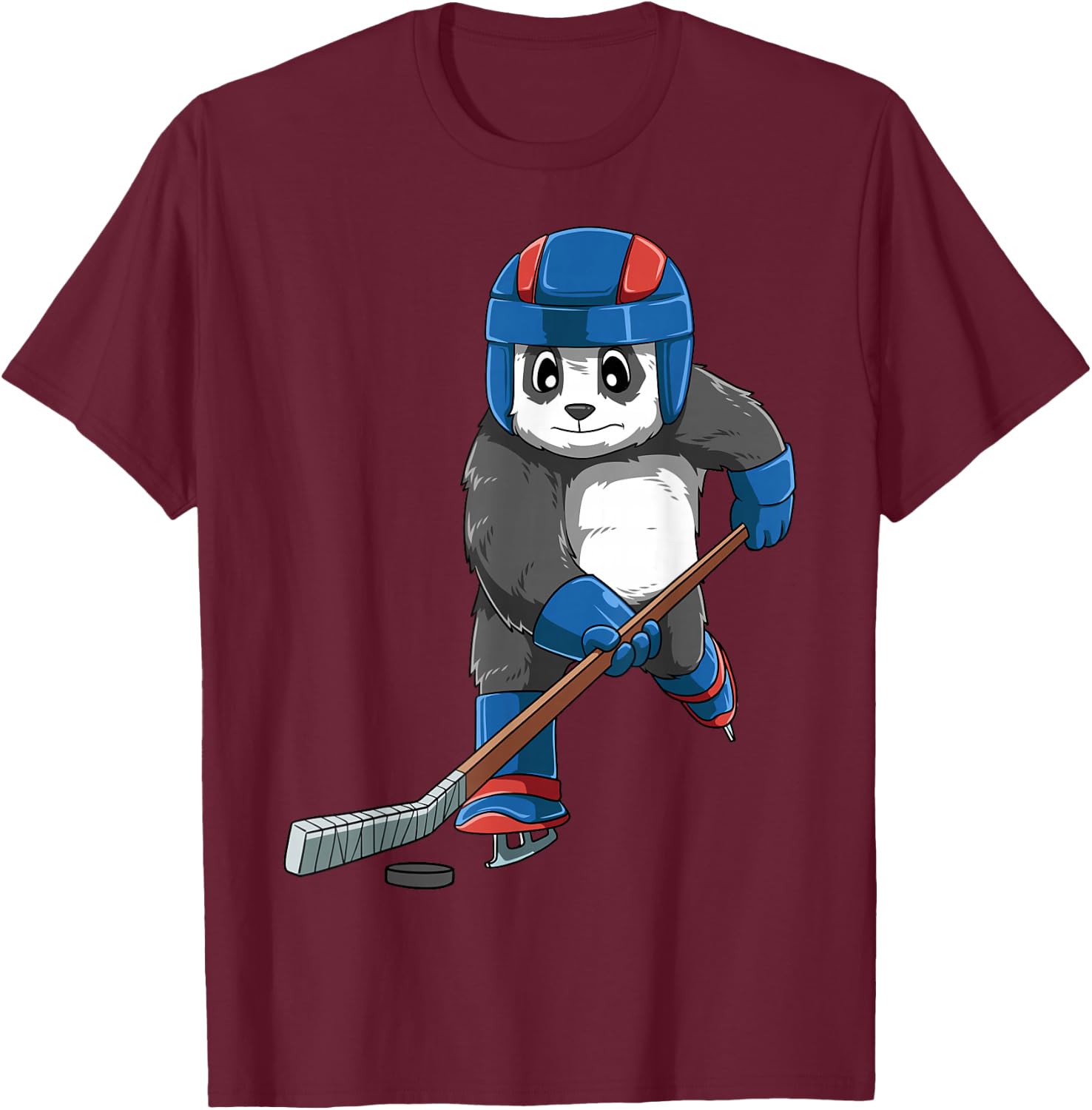 Panda Hockey Panda Playing Hockey Panda T-Shirt - T-Shirt | Maroon