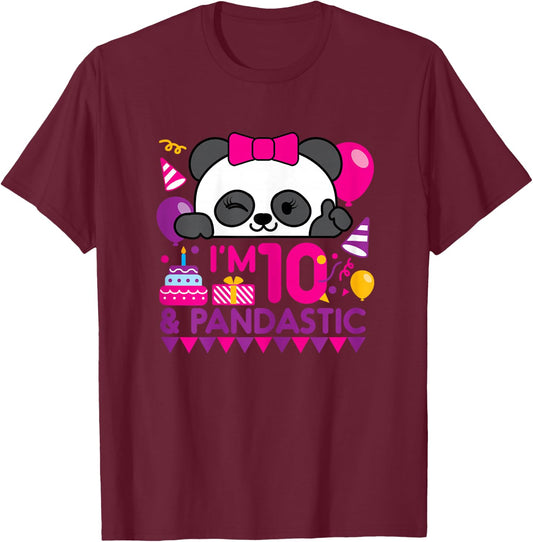 Panda 10 Year Old Children's Birthday Party T-Shirt - T-Shirt | Maroon