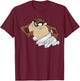 Looney Tunes Tasmanian Devil Tornado Retro Poster T-Shirt - T-Shirt | Maroon