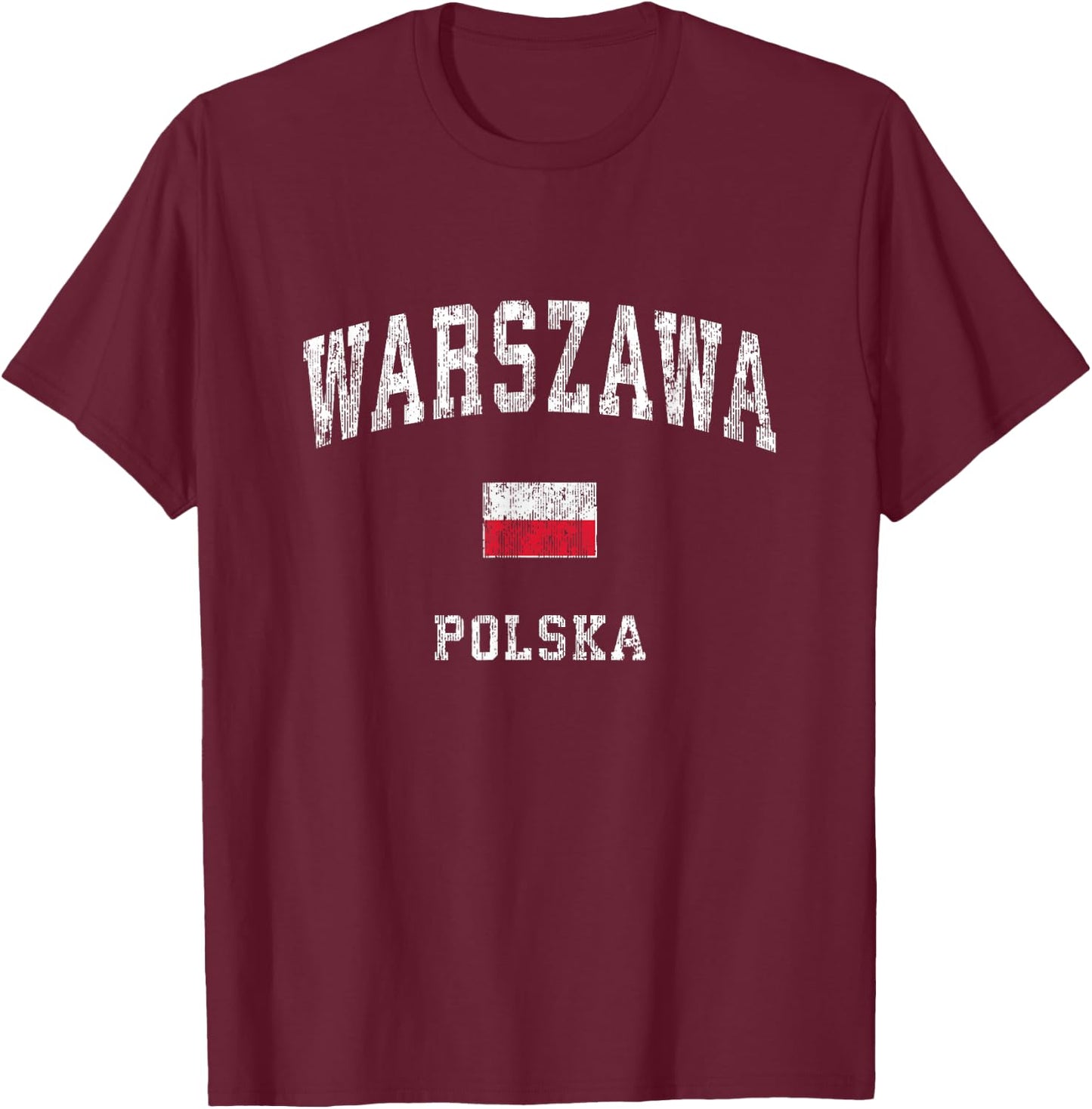 Warsaw Poland Warszawa Polska Vintage Athletic Sports Design T-Shirt - T-Shirt | Maroon