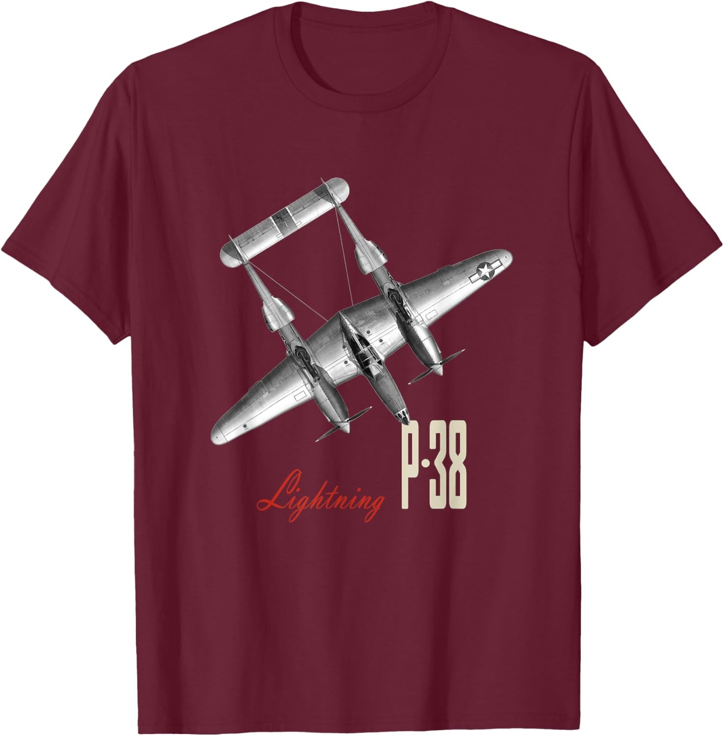 P-38 Lightning WW2 Fighter Plane T-Shirt - T-Shirt | Maroon