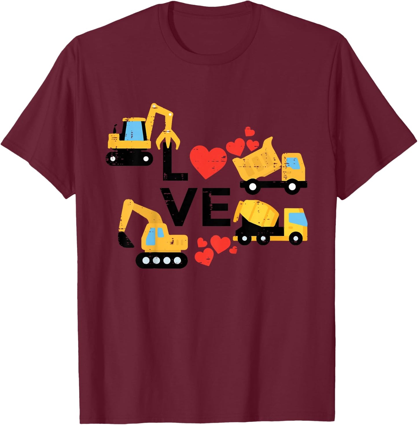 Kids Valentines Day Love Construction Vehicles Boys Kids Toddler T-Shirt - T-Shirt | Maroon