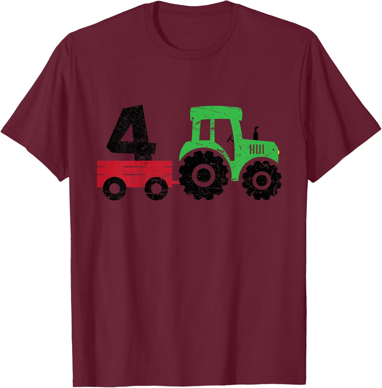 Tractors 4 Years Old 4th Birthday Boy Farm Boy Tractor T-Shirt - T-Shirt | Maroon
