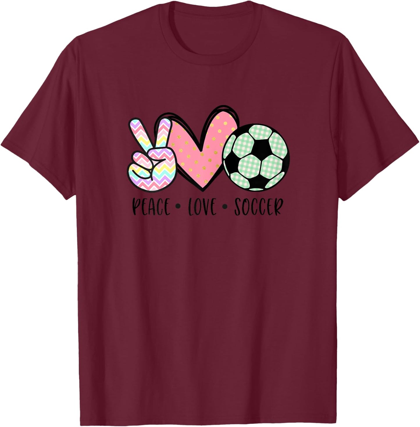 Peace Love Soccer Cute Pastel Teen Girls Toddler T-Shirt - T-Shirt | Maroon