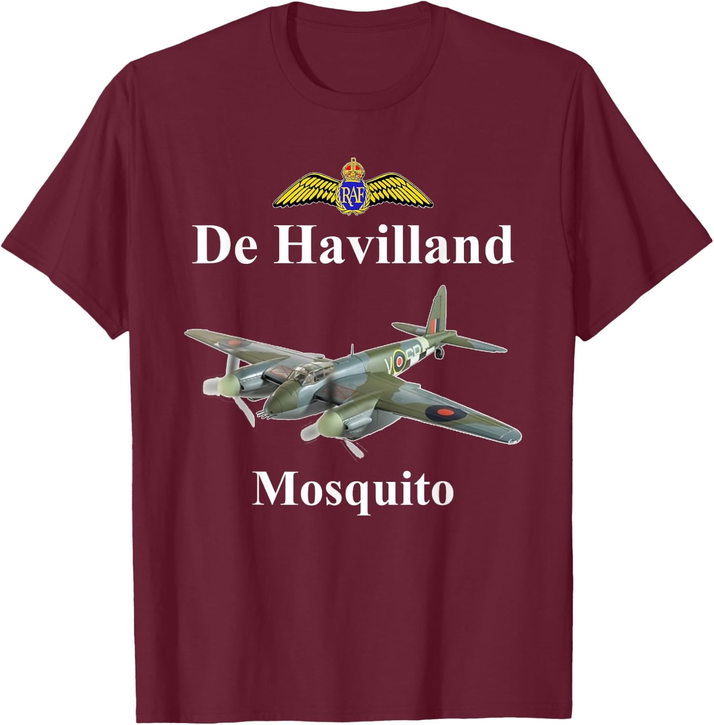 De Havilland Mosquito WWII Fighter Bomber Airplane T-Shirt - T-Shirt | Maroon
