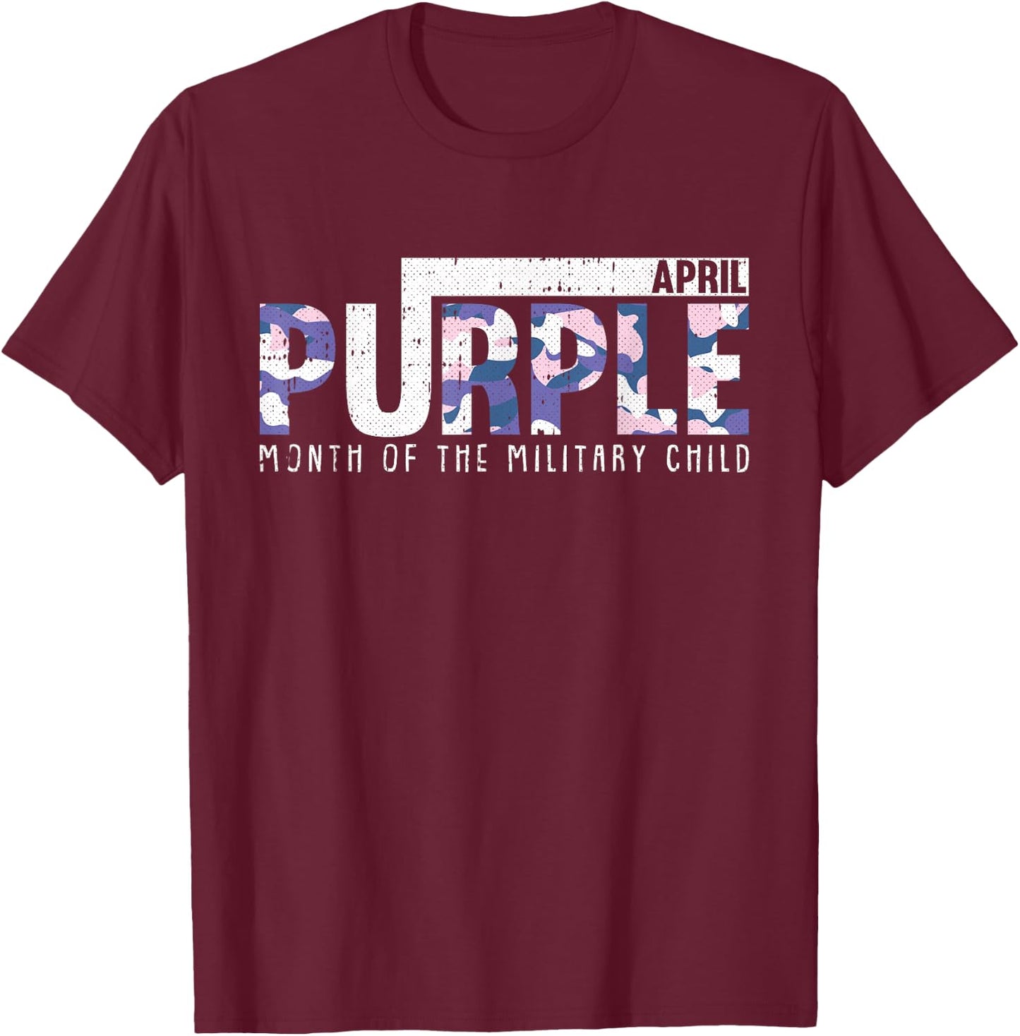 Purple Camo Month Of The Military Child Army Soldier Kids T-Shirt - T-Shirt | Maroon