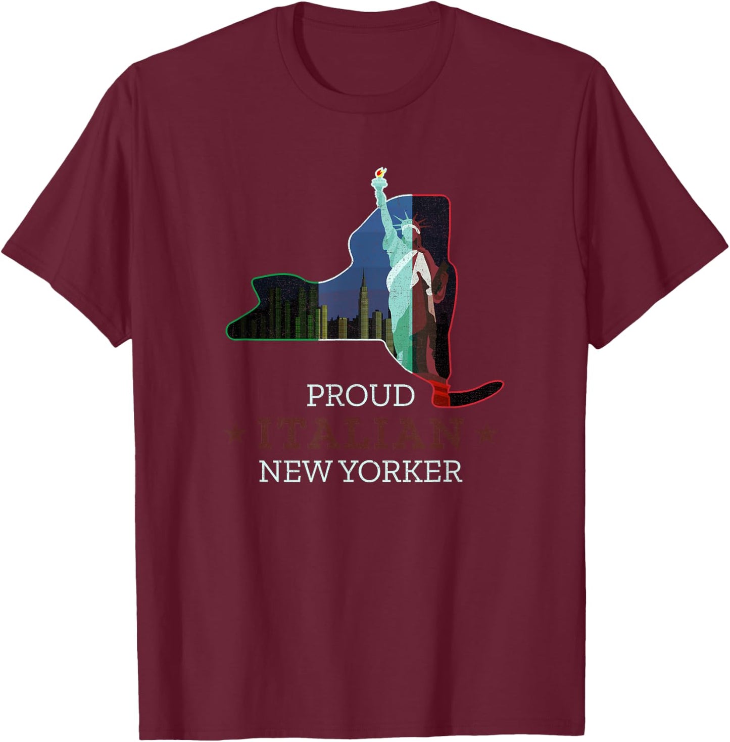 Proud Italian New Yorker - New York Map and Italy Flag T-Shirt - T-Shirt | Maroon