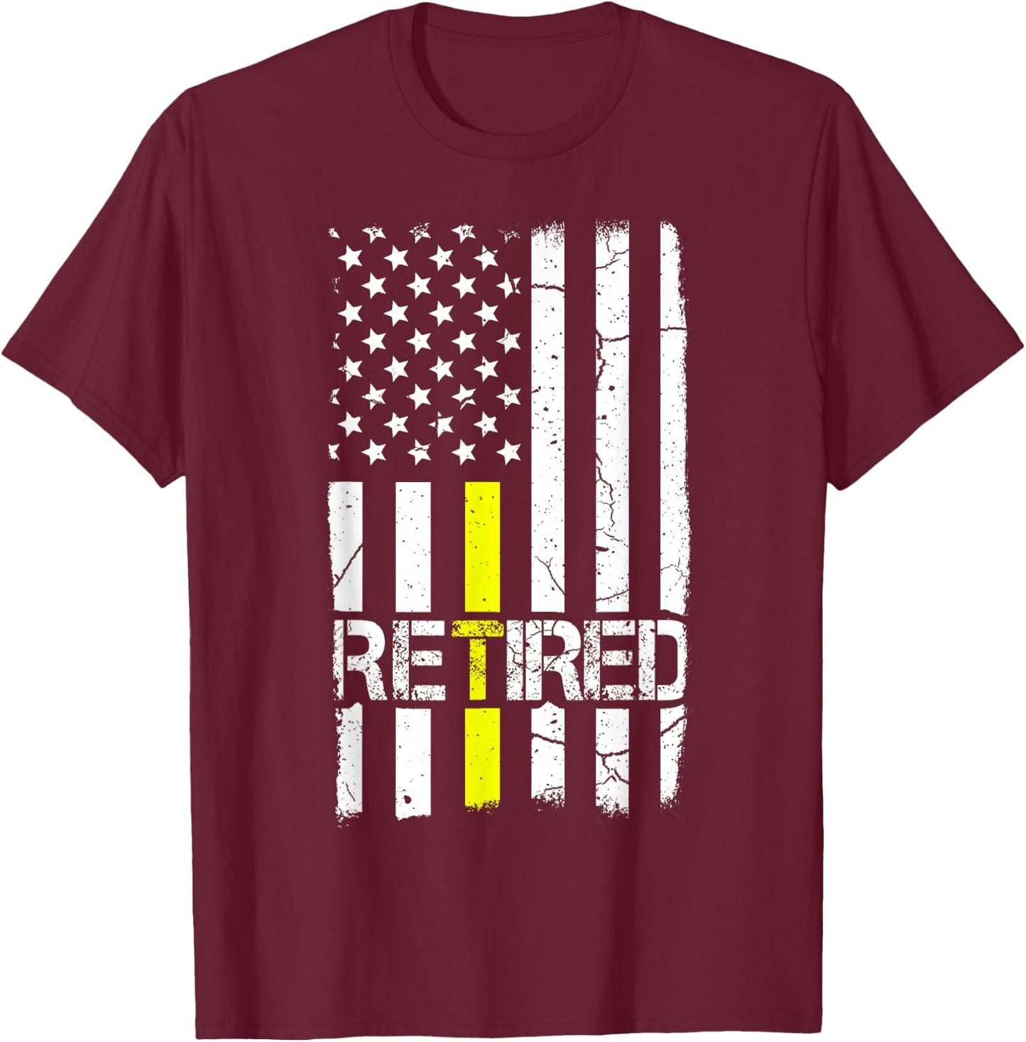 Retired Dispatcher Patriotic Us Flag Thin Line Gold Shirt T-Shirt - T-Shirt | Maroon