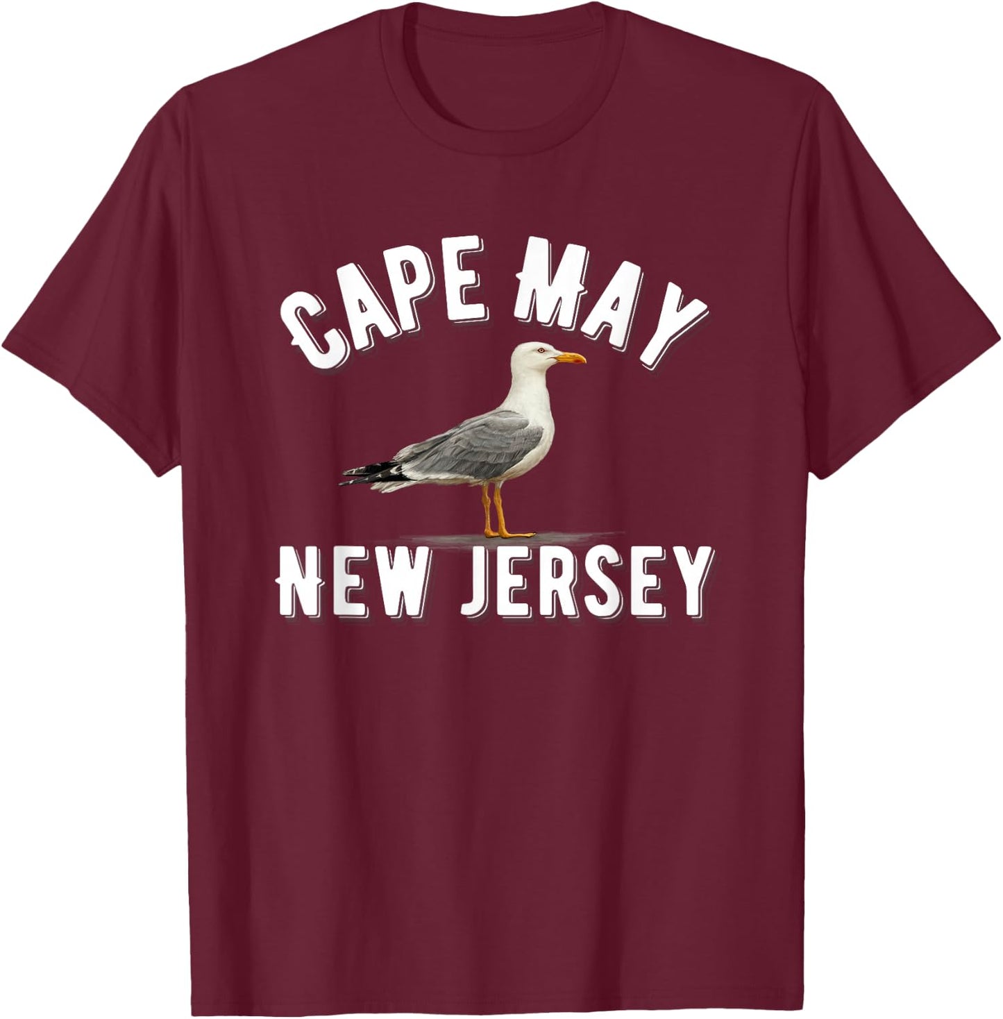 Cape May New Jersey Sea Gull Cute Beach Vacation T-Shirt - T-Shirt | Maroon