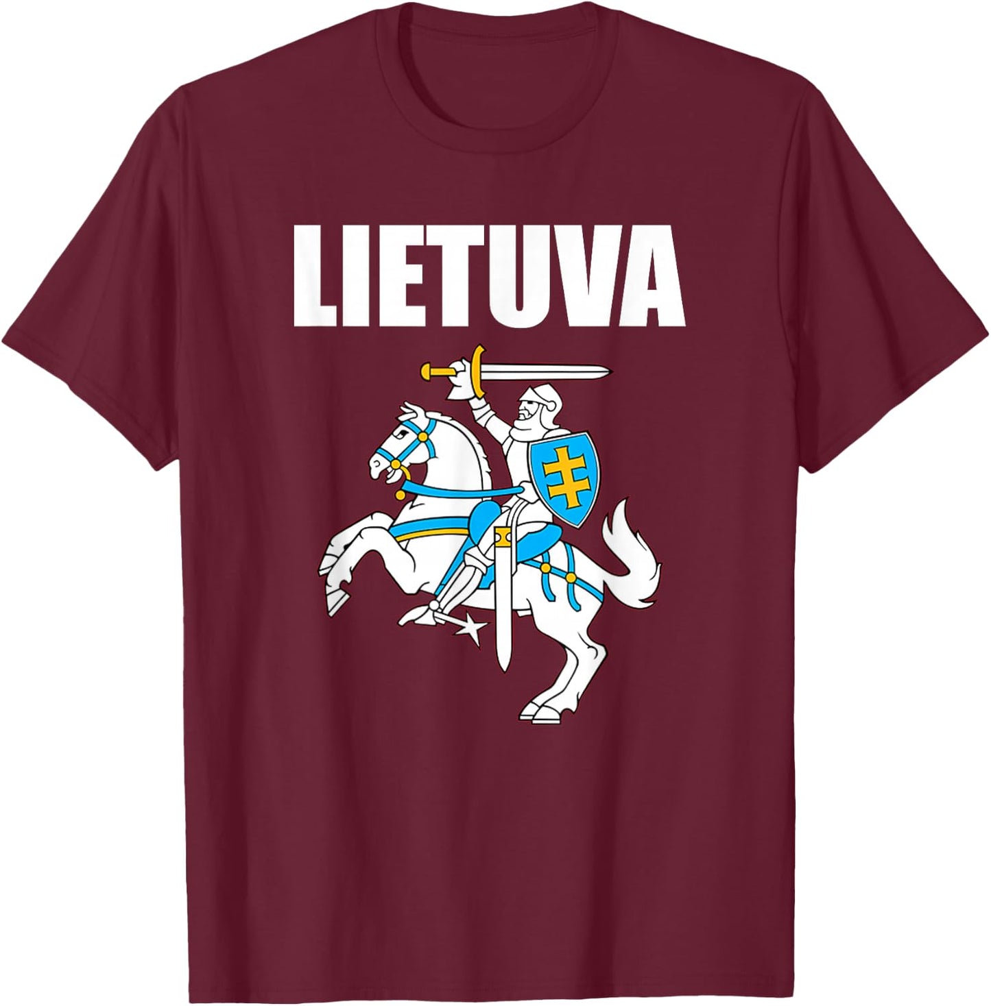 Lietuviai Apparel Lithuanian Knight Gifts Vytis Lietuvos Herbas -Adults Kids Red T-Shirt - T-Shirt | Maroon