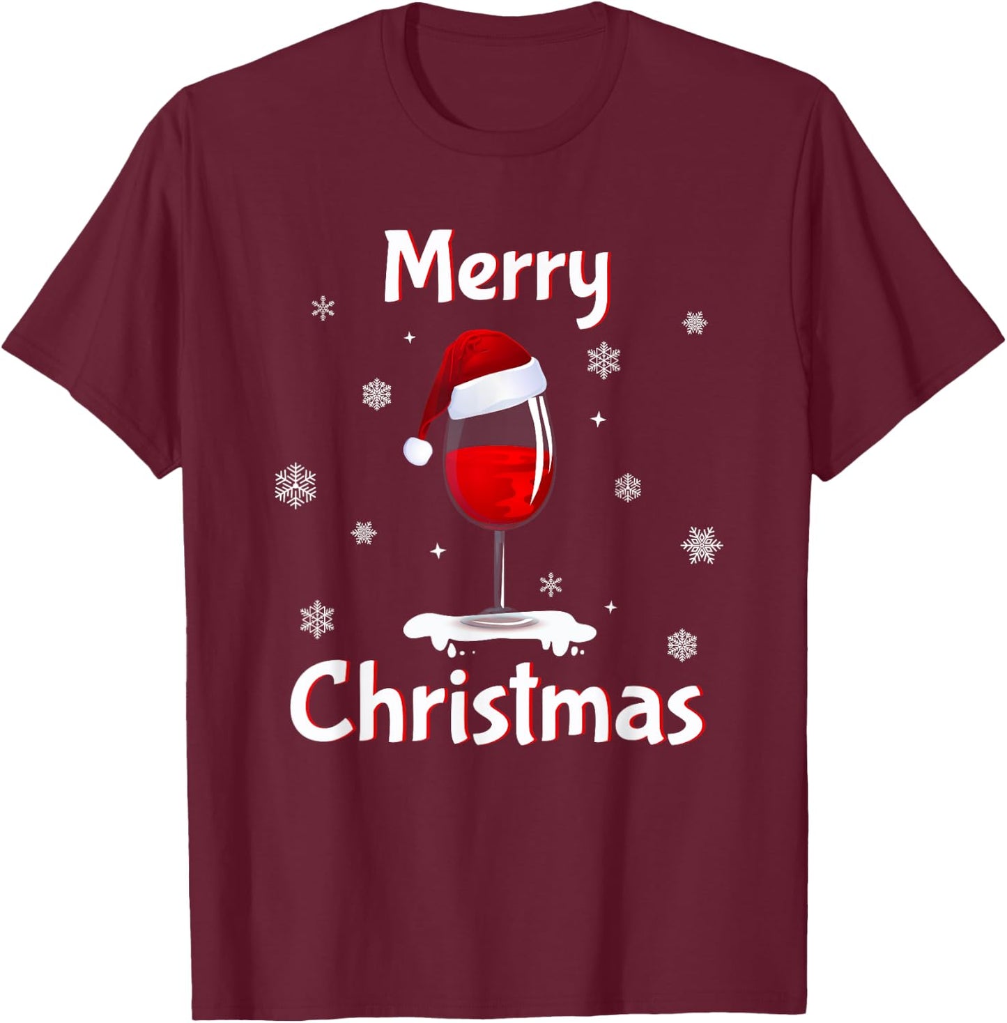 Funny Christmas Pajamas Women Christmas Sweater Wine Glass T-Shirt - T-Shirt | Maroon